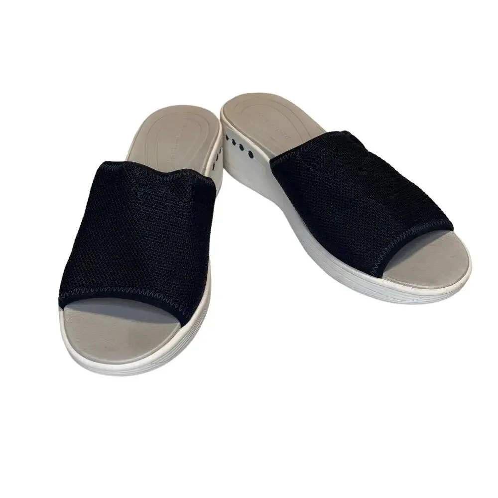 Easy Spirit peep-toe Wedge Sandal, Slip on, Navy Blue Fabric, Women's 8.5m